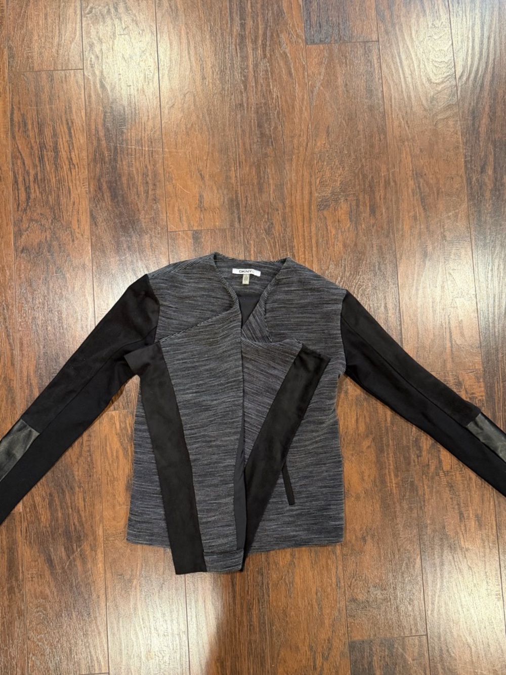 DKNYC Black and Gray Ribbed Open-Front Cardigan